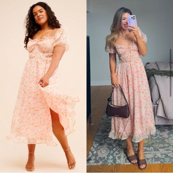 Astr Floral Midi Dress in Pink and Cream - Picture 3 of 10